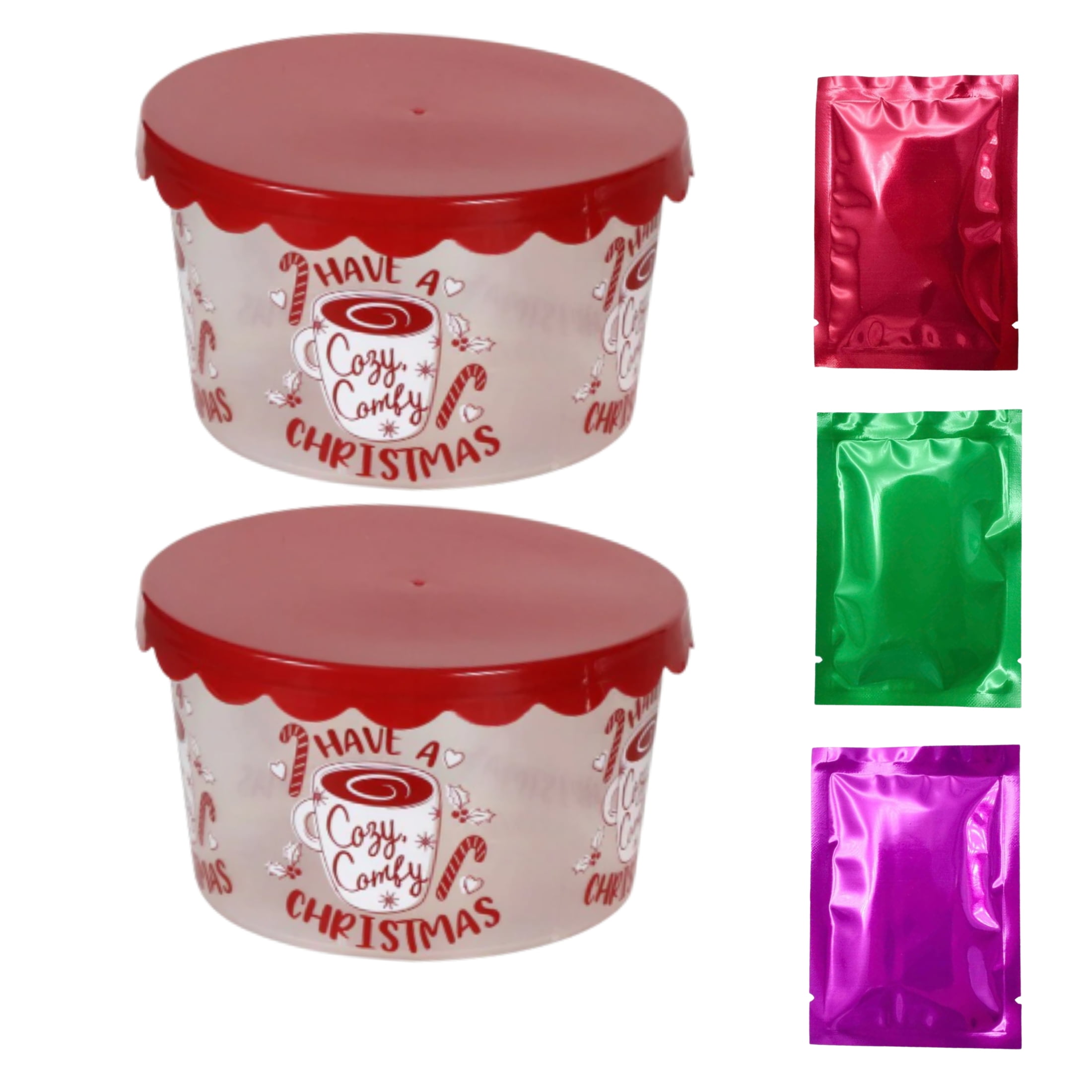Round Christmas Containers Plastic Food Storage w/Lids Have Xmas