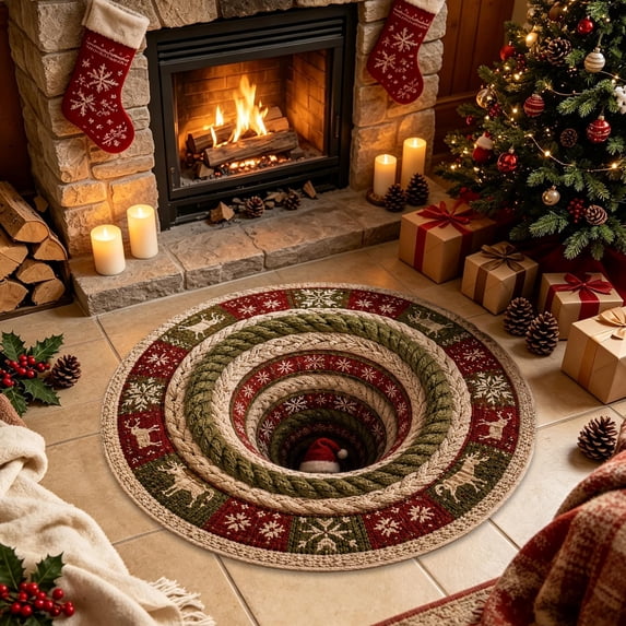 Round Christmas Doormat With 3D Visual Effect Entryway Doormat ...