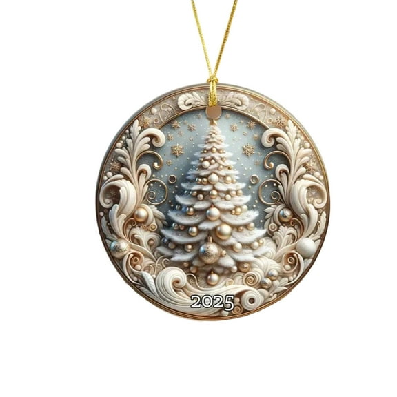 Round Christmas Ornament 2025 Acrylic House Christmas Tree Decoration, Holiday Winter Home Decor & Xmas Gift for Family and Friends