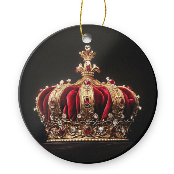 Round Christmas Ornament Xmas Keepsake Ceramic Ornaments Holiday Decorations for Tree Christmas Gift Ideas 2.95in - Gorgeous Crown With Diamonds And Rubies