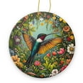 thumbnail image 1 of Round Christmas Ornament Xmas Keepsake Ceramic Ornaments Holiday Decorations for Tree Christmas Gift Ideas 2.95in - Hummingbird Flying Among Colorful Flowers, 1 of 6
