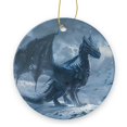 thumbnail image 1 of Round Christmas Ornament Xmas Keepsake Ceramic Ornaments Holiday Decorations for Tree Christmas Gift Ideas 2.95in - Imposing Ice Dragon Standing in A Snow - Covered Mountain Scene, 1 of 6
