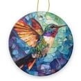 thumbnail image 1 of Round Christmas Ornament Xmas Keepsake Ceramic Ornaments Holiday Decorations for Tree Christmas Gift Ideas 2.95in - A Vividly Colored Hummingbird in Mid - Air, 1 of 6
