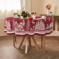 Round Christmas Tablecloth 60x60 Inch,Christmas Tree Elk Santa Snowflake Red Christmas Tablecloth,Polyester Waterproof Wrinkle Resistant Durable Table cloth for Holiday,Kitchen,Winter and Home Decor