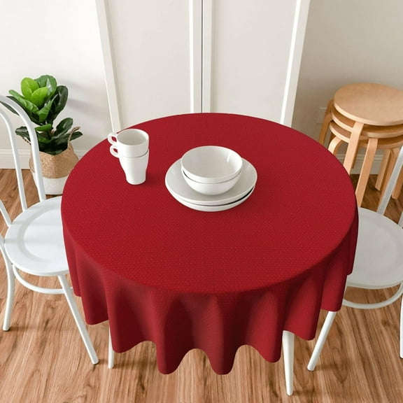 Round Christmas Tablecloth Spill Proof Wrinkle Free Washable Textured Fabric Table Cloth, Faux Linen Table Cover for Xmas, Holiday, Winter, Party, Banquet, Indoor, Outdoor (60 Inch Round, Red)