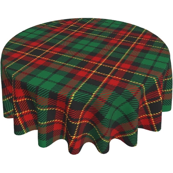 Round Christmas Tablecloths 60 Inch Xmas Red Green Buffalo Plaid Print Holiday Decorations Decorative Table Cloth with Dust-Proof Wrinkle Resistant Decor for Home Kitchen Dining Room Outdoor Patio