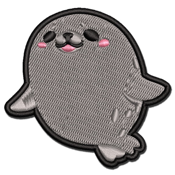 Round Chubby Spotted Seal Floating Applique Multi-Color Embroidered Iron-On Patch - 2.0 Inch Mini