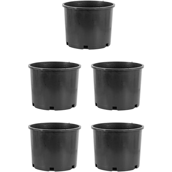 Round Circle 5 Gallon Wide Rim Durable Injection Molded Plastic Garden Plant Nursery Pot for Indoor or Outdoor (Set of 5)