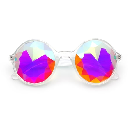 Round Circle Kaleidoscope Lens Plastic Rim Glass Crystal EDM Festival Diffraction Glasses Clear