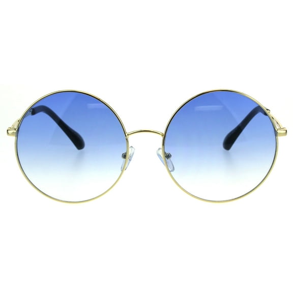 Round Circle Lens Hippie Groovy Metal Rim Retro Sunglasses Gold Blue
