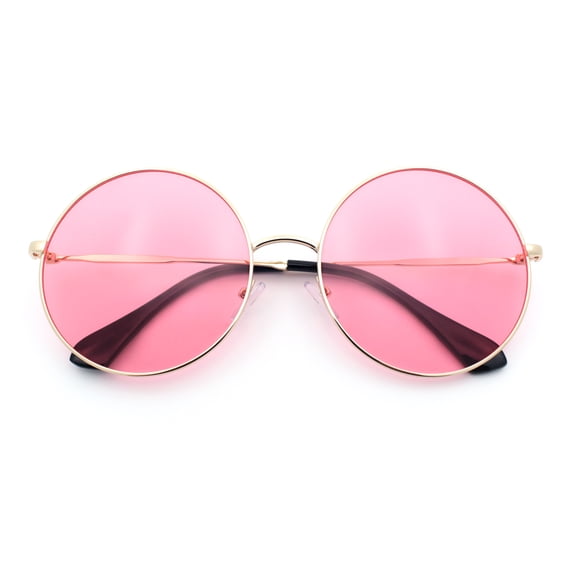 Round Circle Lens Hippie Groovy Metal Rim Retro Sunglasses / Gold Frame - Pink Lens