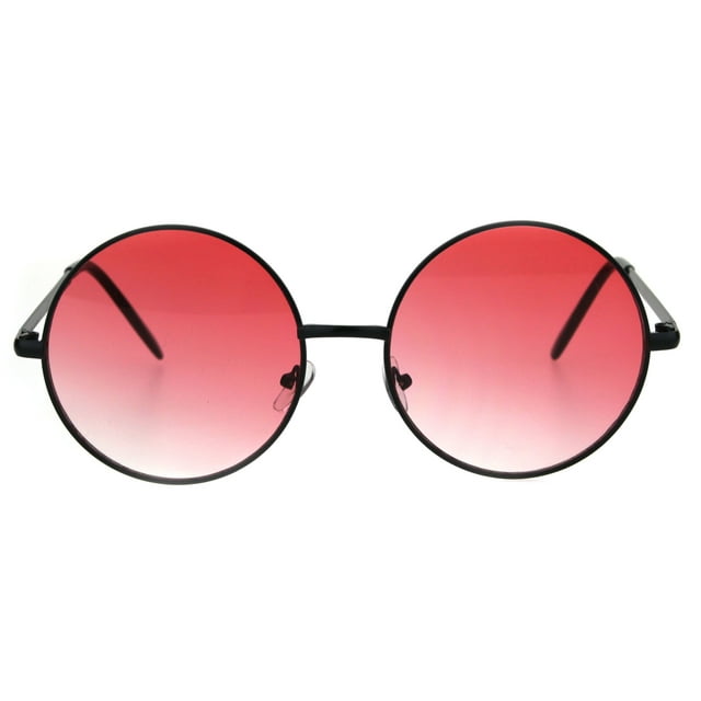 Round Circle Lens Hippie Metal Rim Gradient Sunglasses Black Red