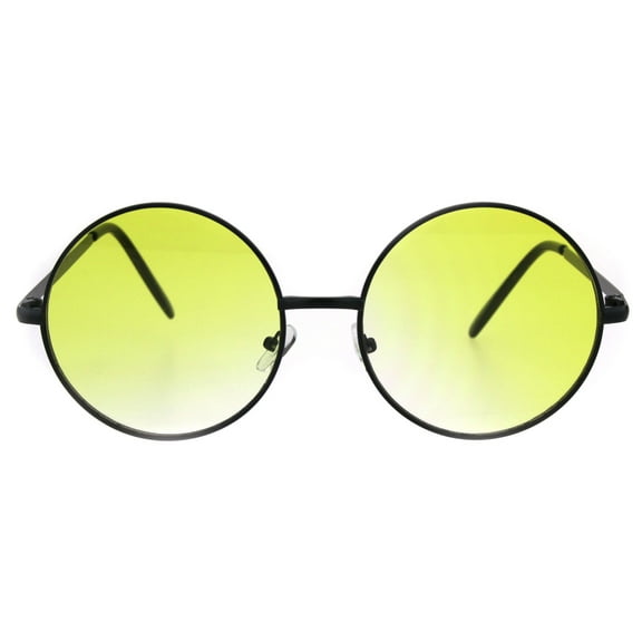 Round Circle Lens Hippie Metal Rim Gradient Sunglasses Black Yellow