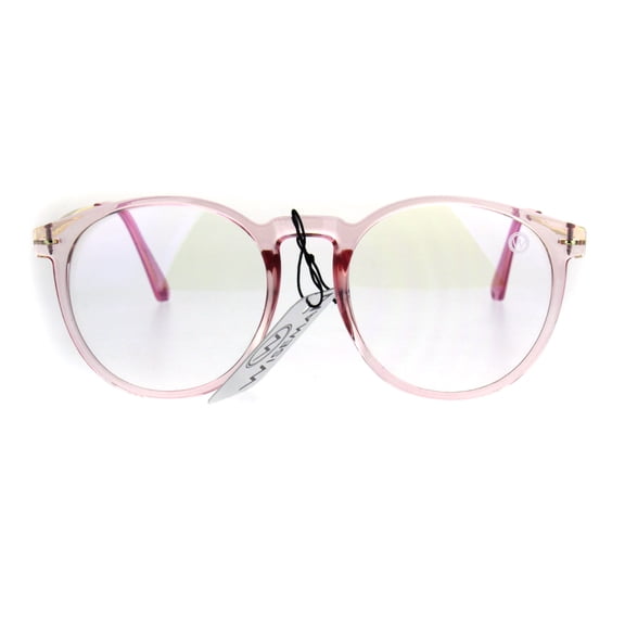 Round Circle Lens Keyhole Horned Thin Plastic Eye Glasses Pink