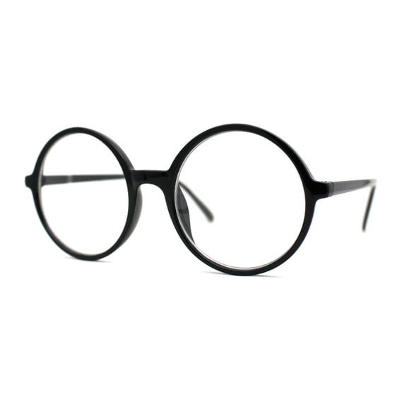 Round Circle Lens Wizard Plastic Mod Fashion Clear Lens Glasses Black Clear (Kids, Children 4-12)