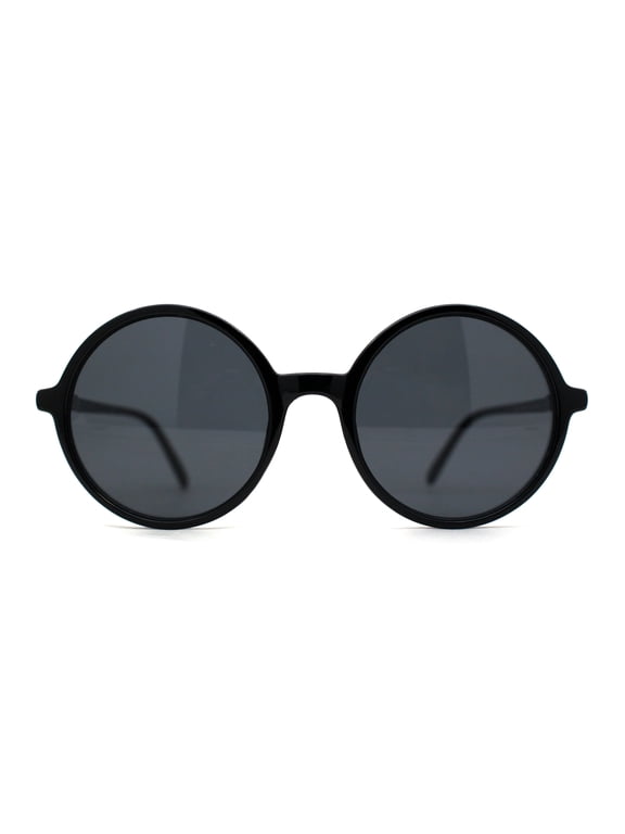 Round Circle Lens Wizard Plastic Mod Fashion Sunglasses Shiny Black