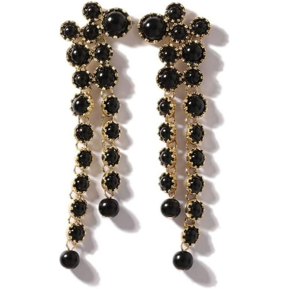 Round Circle Long Fringe Dangle Drop Earrings for Women Gold-Toned Vintage Birthstone Tassel Statement Charms Elegant Lightweight Birthday Holiday 50s 60s Jewelry