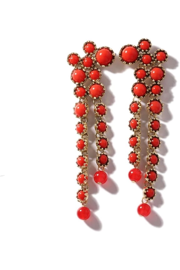 Round Circle Long Fringe Dangle Drop Earrings for Women Gold-Toned Vintage Birthstone Tassel Statement Charms Elegant Lightweight Birthday Holiday 50s 60s Jewelry