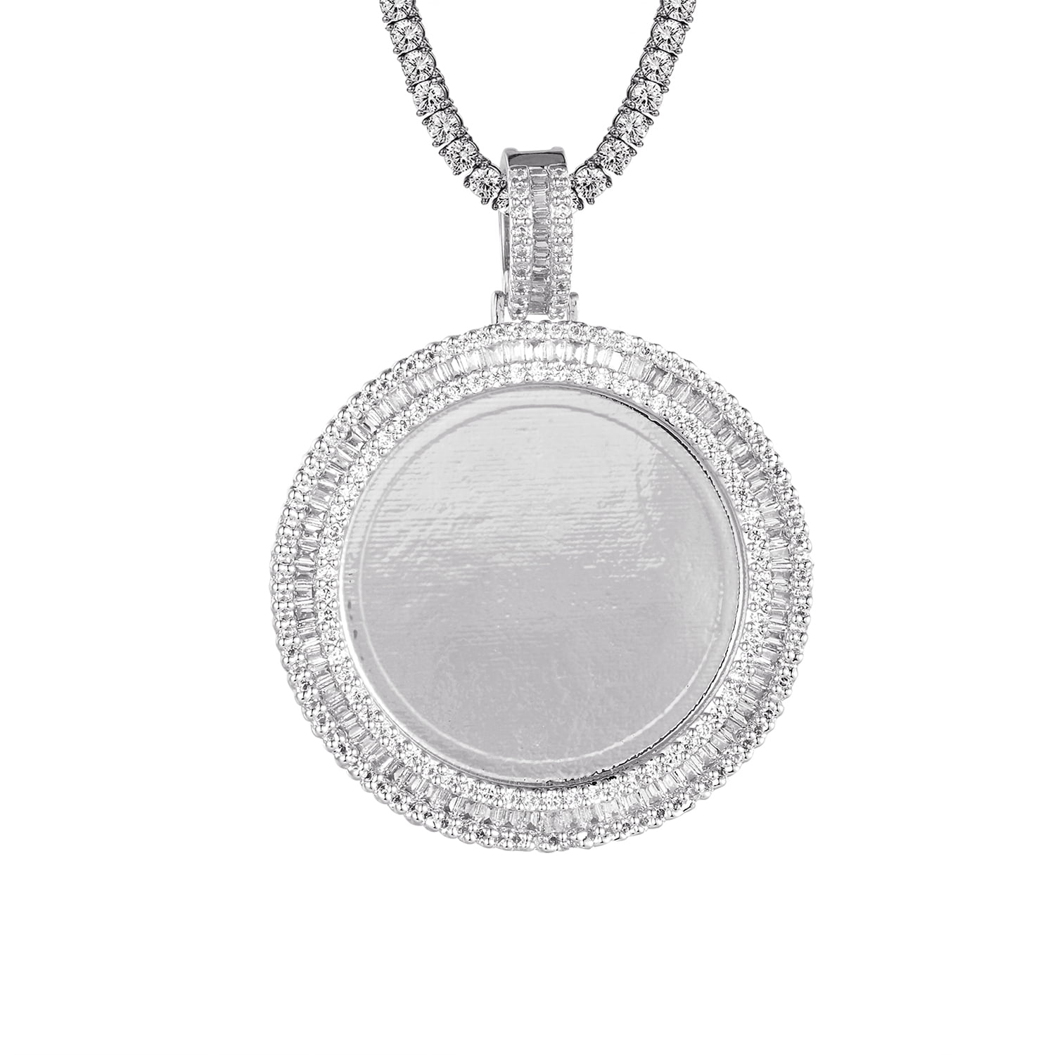 Round Circle Picture Frame Baguette Micro Pave Row Pendant - Walmart.com