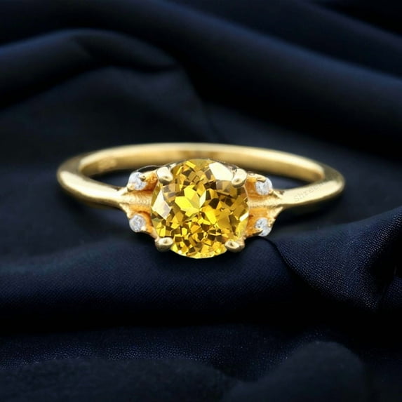 Round Citrine Statement Ring Diamond Bridal Gold Jewelry Simple Promise Gift For Love November Birthstone Presents Minimalist Stacking Ring