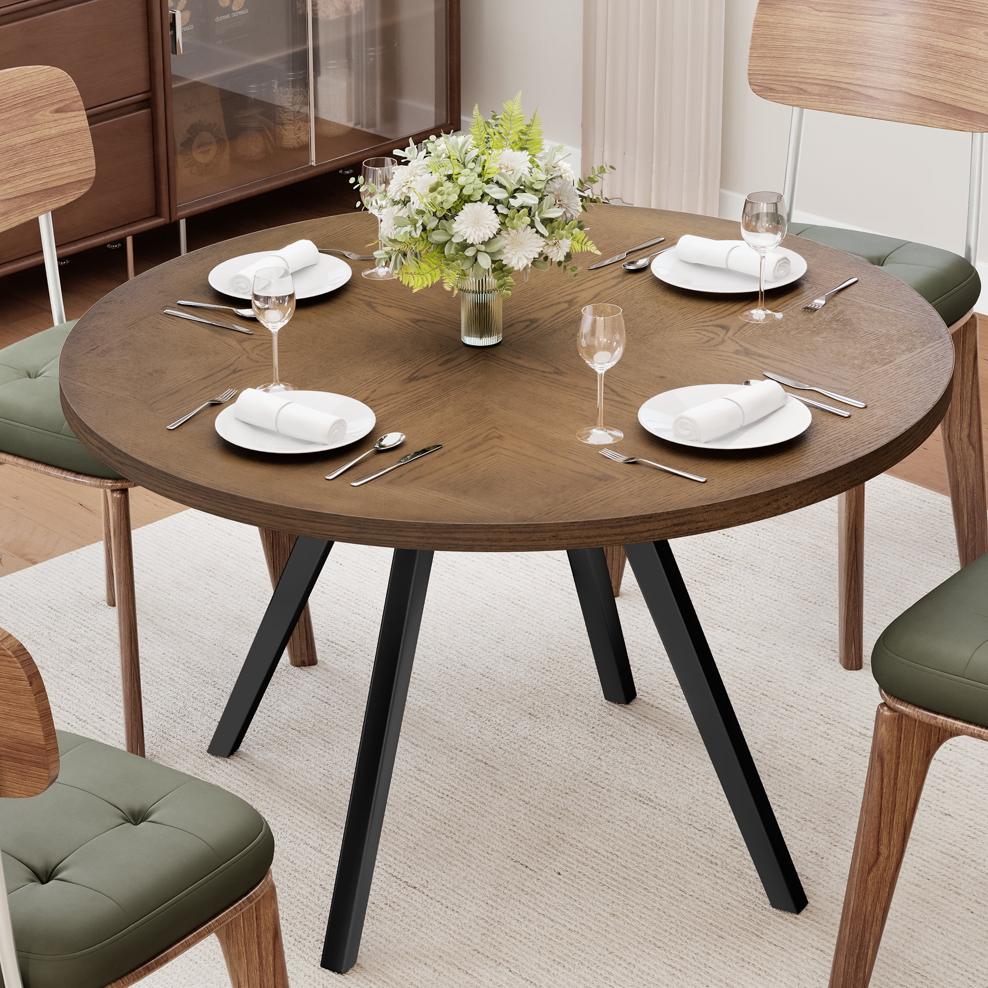 Dextrus Mid Century Modern Circle Wood Dining Room Table for Dining Rooms Brown Walmart