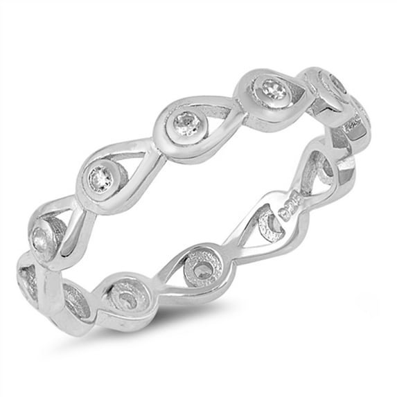 Round Clear CZ Eternity Eye Loop Ring .925 Sterling Silver Band White Jewelry Female Size 8