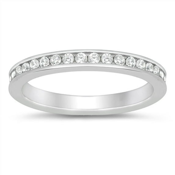 Round Clear CZ Eternity Stackable Ring Sterling Silver Size 6