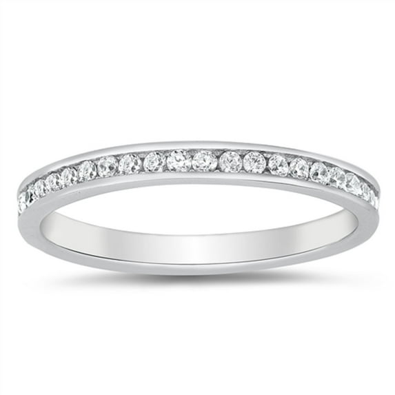 Round Clear CZ Eternity Stackable Ring Sterling Silver Size 7