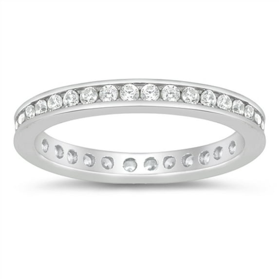 Round Clear CZ Eternity Stackable Ring Sterling Silver Size 7