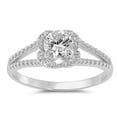 thumbnail image 1 of Round Clear CZ Halo Wedding Ring .925 Sterling Silver Beaded Band White Jewelry Female Size 6, 1 of 4