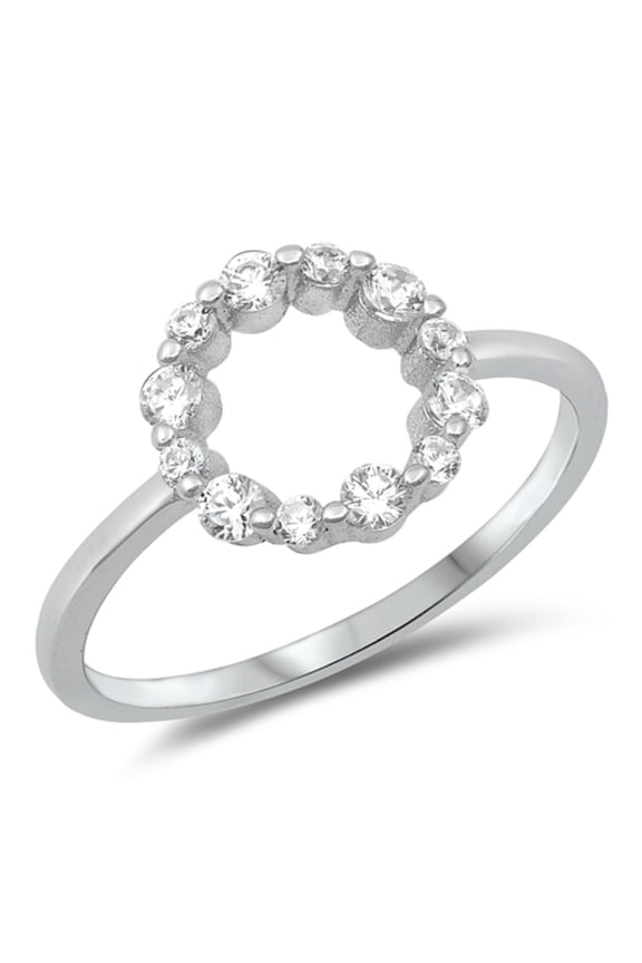 Round Clear CZ Open Circle Ring Sterling Silver Size 8