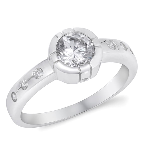 Round Clear CZ Solitaire Engagement Ring 925 Sterling Silver Band White Jewelry Female Size 8