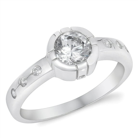 Round Clear CZ Solitaire Engagement Ring 925 Sterling Silver Band White Jewelry Female Size 9