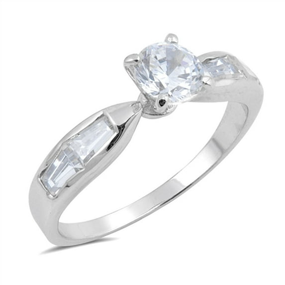 Round Clear CZ Solitaire Wedding Ring .925 Sterling Silver Band White Jewelry Female Size 6
