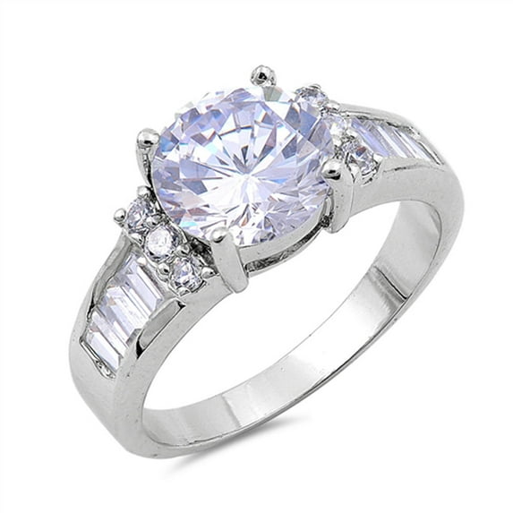 Round Clear CZ Solitaire Wedding Ring .925 Sterling Silver Band White Jewelry Female Size 8