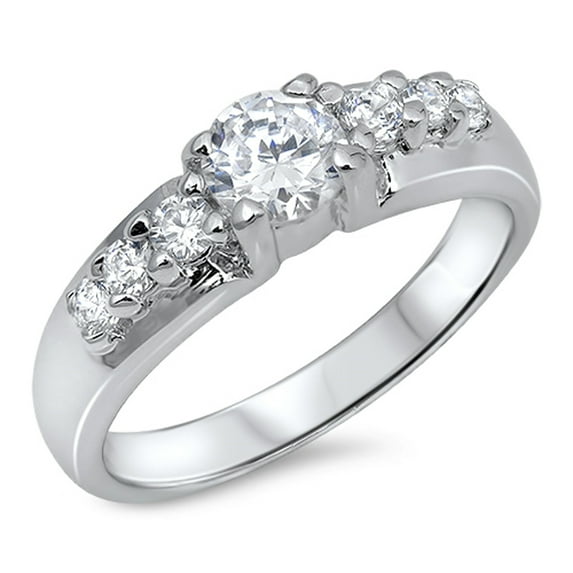 Round Clear CZ Solitaire Wedding Ring .925 Sterling Silver Band White Jewelry Female Size 8