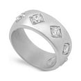 thumbnail image 1 of Round Clear CZ Square Satin Finish Ring .925 Sterling Silver Band White Jewelry Female Size 5, 1 of 4