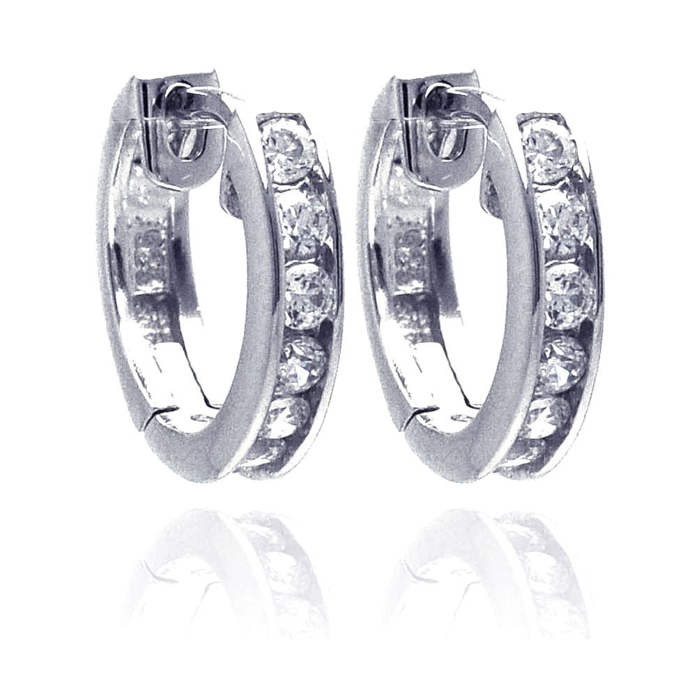 Round Clear Cubic Zirconia 11mm Hoop Earrings Rhodium Plated Sterling Silver