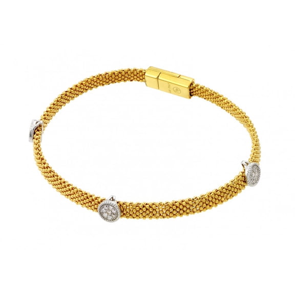 Round Clear Cubic Zirconia Beaded Italian Bracelet Gold-Tone Plated Sterling Silver