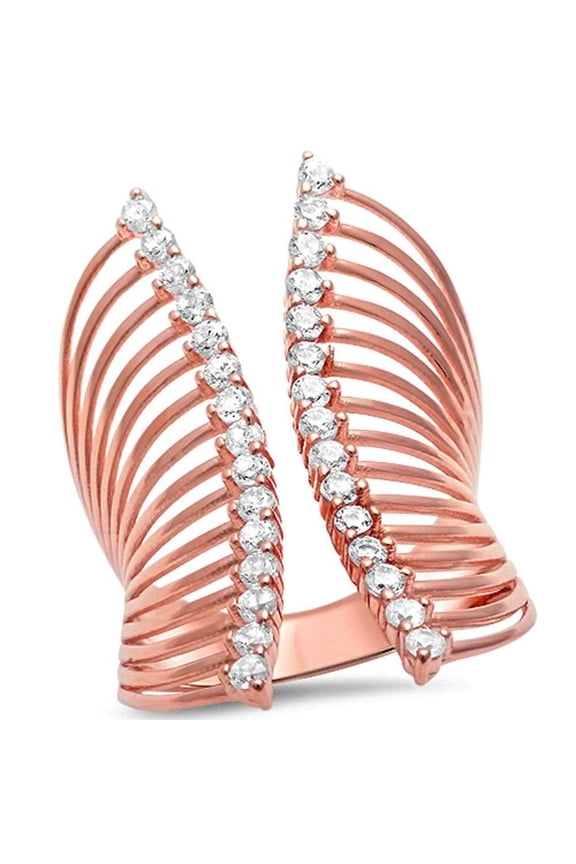 Round Clear Cubic Zirconia Cage Design Ring Sterling Silver Size 8