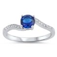 thumbnail image 1 of Round Clear Cubic Zirconia Center Sided With Blue Simulated Opal Ring Sterling Silver Size 5, 1 of 3