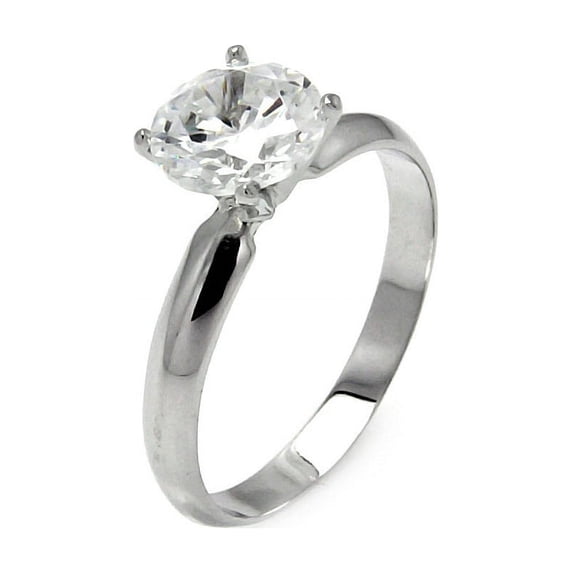 Round Clear Cubic Zirconia Classic Solitaire Ring Rhodium Plated Sterling Silver Size 9