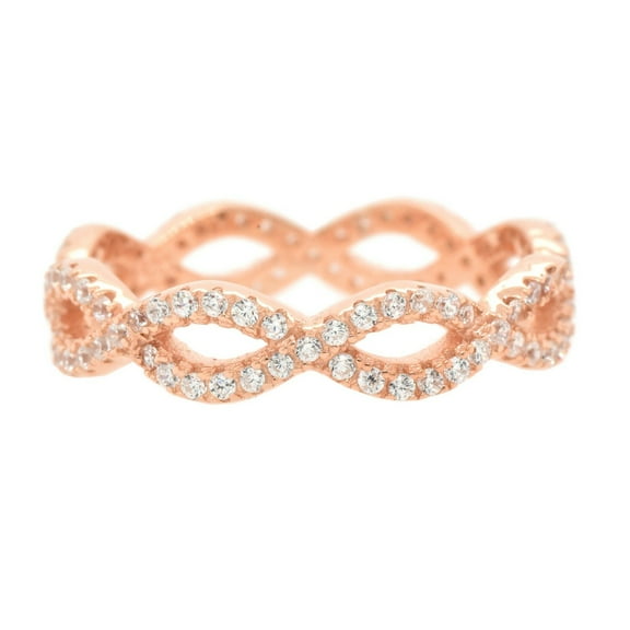 Round Clear Cubic Zirconia Infinity Eternity Ring Rose Gold-Toned Sterling Silver Size 8