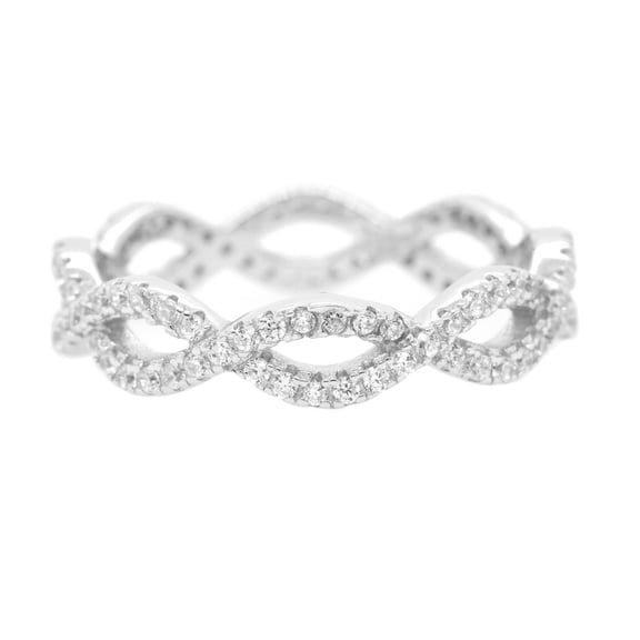 Round Clear Cubic Zirconia Infinity Eternity Ring Sterling Silver Size 7
