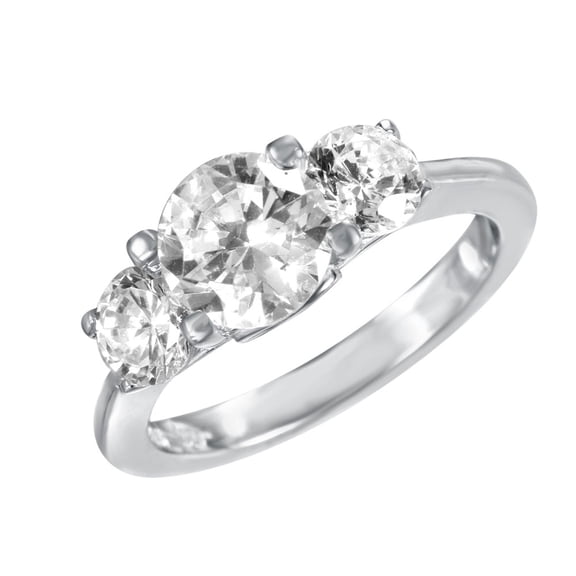 Round Clear Cubic Zirconia Past Present Future Ring Rhodium Plated Sterling Silver Size 7