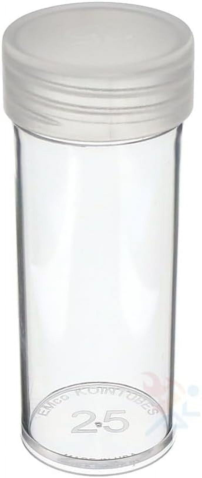 Round Clear Plastic Quarter Coin Storage Tube Holders with on Lid