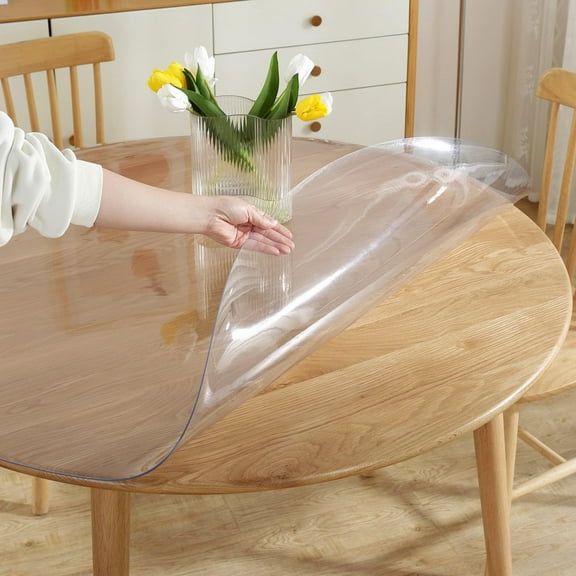 Round Clear Table Cover Protector 48 Inch, 2mm Thick Table Protector for Dining Room, Waterproof Plastic Cover PVC Vinyl Tablecloth, Circle Tabletop Protective Pad for Furnture Surface