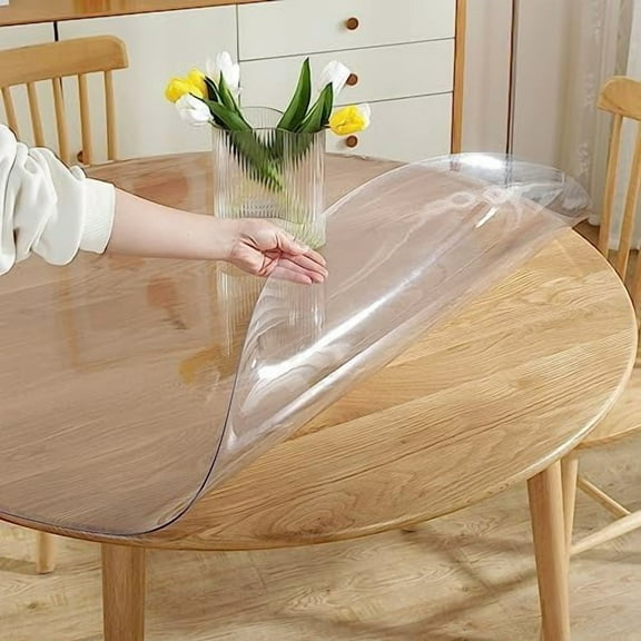 Round Clear Table Cover Protector 54 Inch, 2mm Thick Table Protector for Dining Room, Waterproof Plastic Cover PVC Vinyl Tablecloth, Circle Tabletop Protective Pad for Furnture Surface