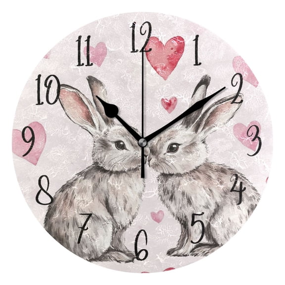 Round Clock Black Clock 9.84*9.84 Inch Round Art Clock Decorative Clock Creative Clock Dual-Purpose Clock Wall Clock Clock Fashion Decoration Beautiful Gray Love Rabbit