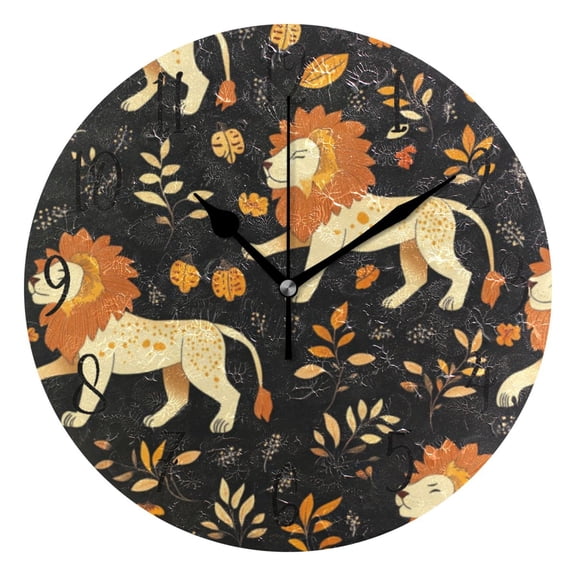 Round Clock Black Clock 9.84*9.84 Inch Round Art Clock Decorative Clock Creative Clock Dual-Purpose Clock Wall Clock Clock Fashion Decoration Beautiful Cartoon Lion